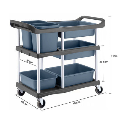 SOGA 2X 3-Tier Commercial Soiled Food Trolley Dirty Plate Cart Five Buckets Kitchen Food Utility • LUZ-FoodCart1518X2