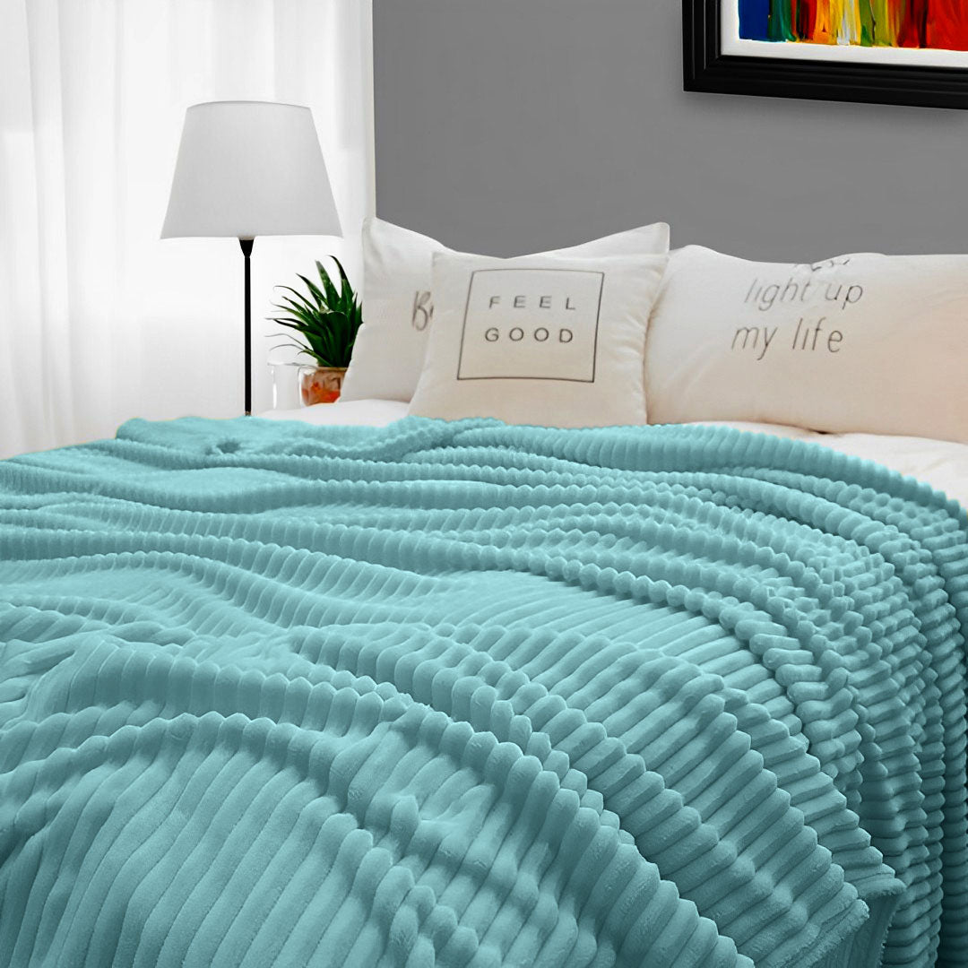 SOGA 2X Sky Blue Throw Blanket Warm Cozy Striped Pattern Thin Flannel Coverlet Fleece Bed Sofa Comforter LUZ-Blanket315X2