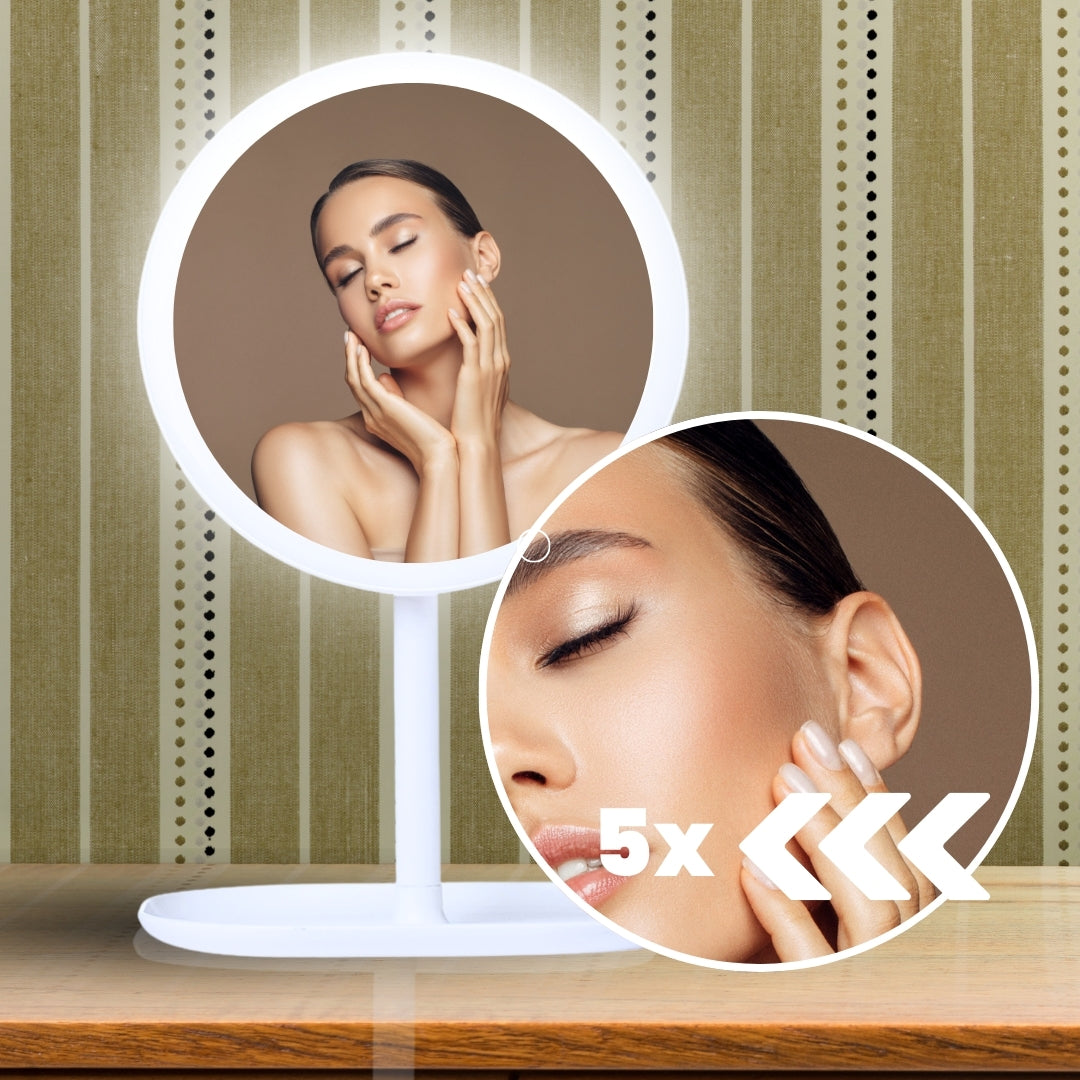 SOGA 26cm White Round Smart LED Makeup Bedroom Table Vanity Mirror Tricolor Adjustable Light LUZ-MirrorE6