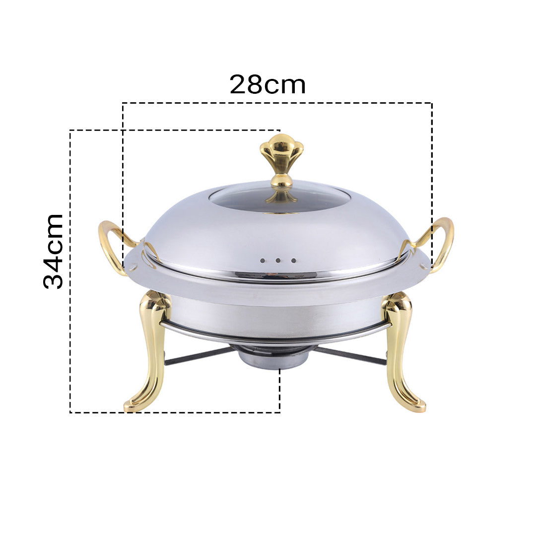 SOGA 4X Stainless Steel Gold Accents Round Buffet Chafing Dish Cater Food Warmer Chafer with Glass Top Lid • LUZ-ChafingDishSoupGoldX4