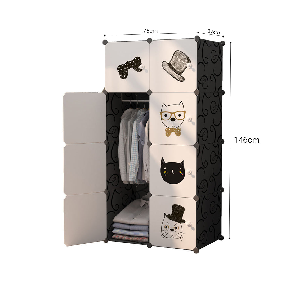 SOGA 8 Cubes Black Portable Wardrobe Divide-Grid Modular Storage Organiser Foldable Closet • LUZ-Wrobe2018