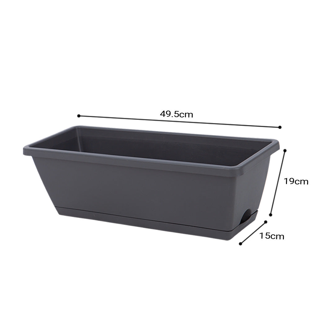 SOGA 49.5cm Black Rectangular Planter Vegetable Herb Flower Outdoor Plastic Box with Holder Balcony Garden Decor Set of 5 • LUZ-PlantBox5G