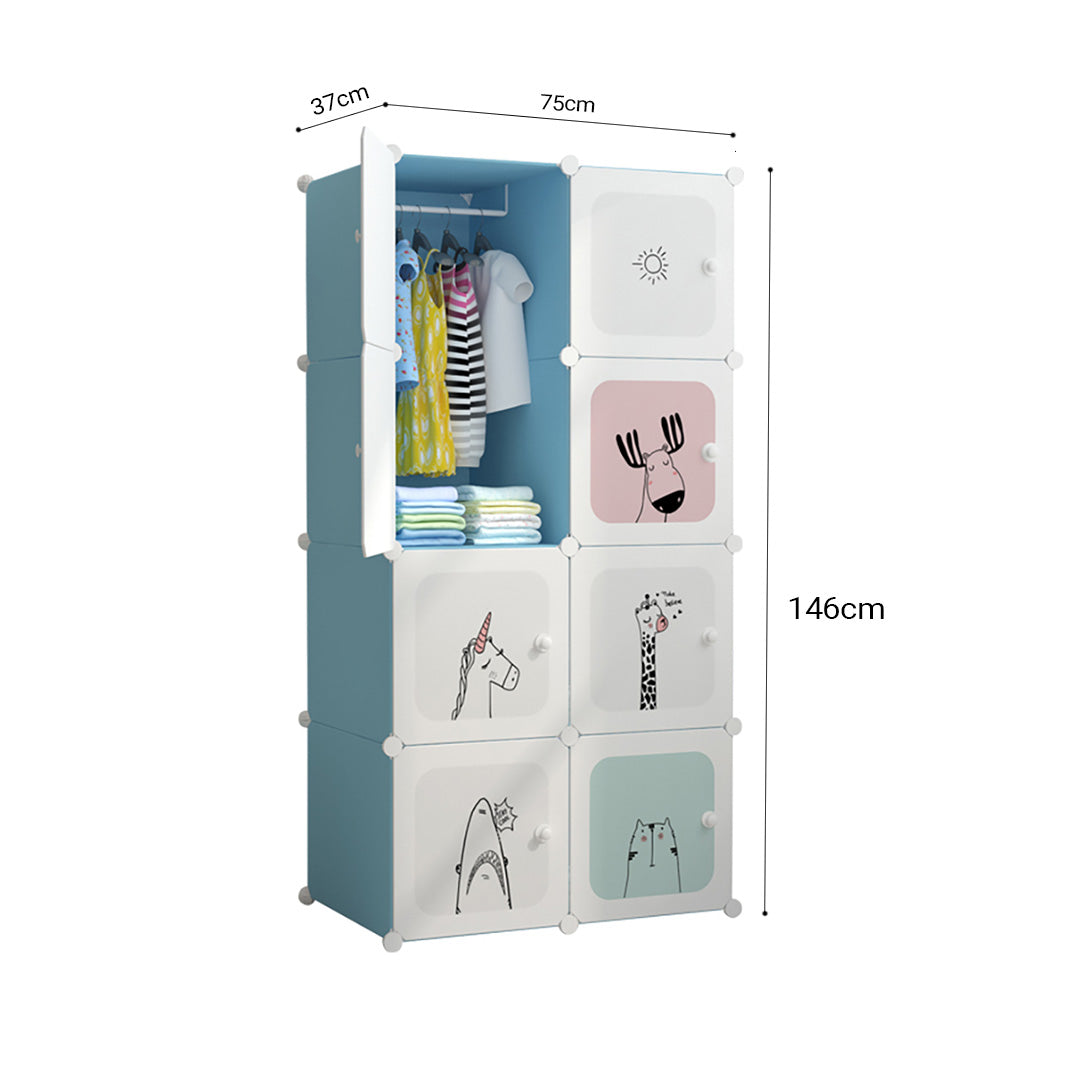 SOGA 8 Cubes Blue Portable Wardrobe Divide-Grid Modular Storage Organiser Foldable Closet • LUZ-Wrobe2012