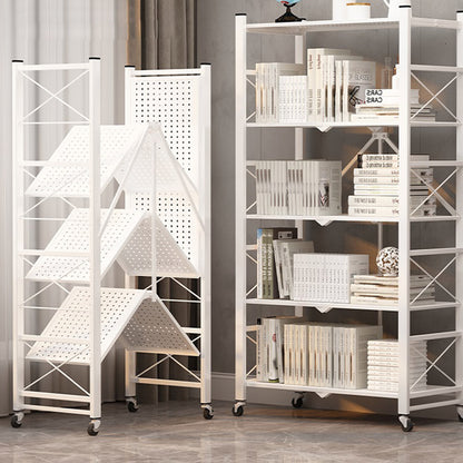 SOGA 4 Tier Steel White Foldable Display Stand Multi-Functional Shelves Portable Storage Organizer with Wheels • LUZ-KitchenXY029