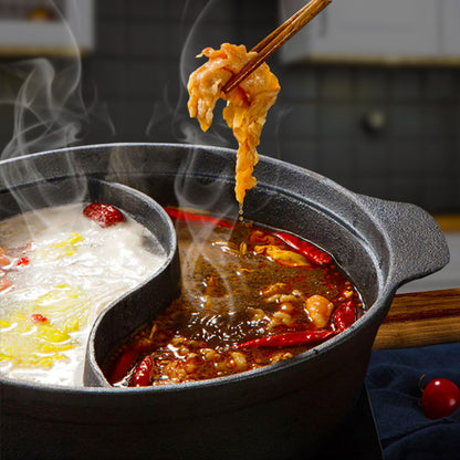 SOGA 2X 32CM Round Cast Iron Shabu Shabu Hotpot Beef Chicken Stew Wok Two-Flavor Division • LUZ-ZPai038AX2