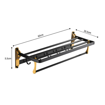 SOGA 2X 63cm Wall-Mounted Double Pole Towel Holder Bathroom Organiser Rail Hanger with Hooks • LUZ-TAN1011X2