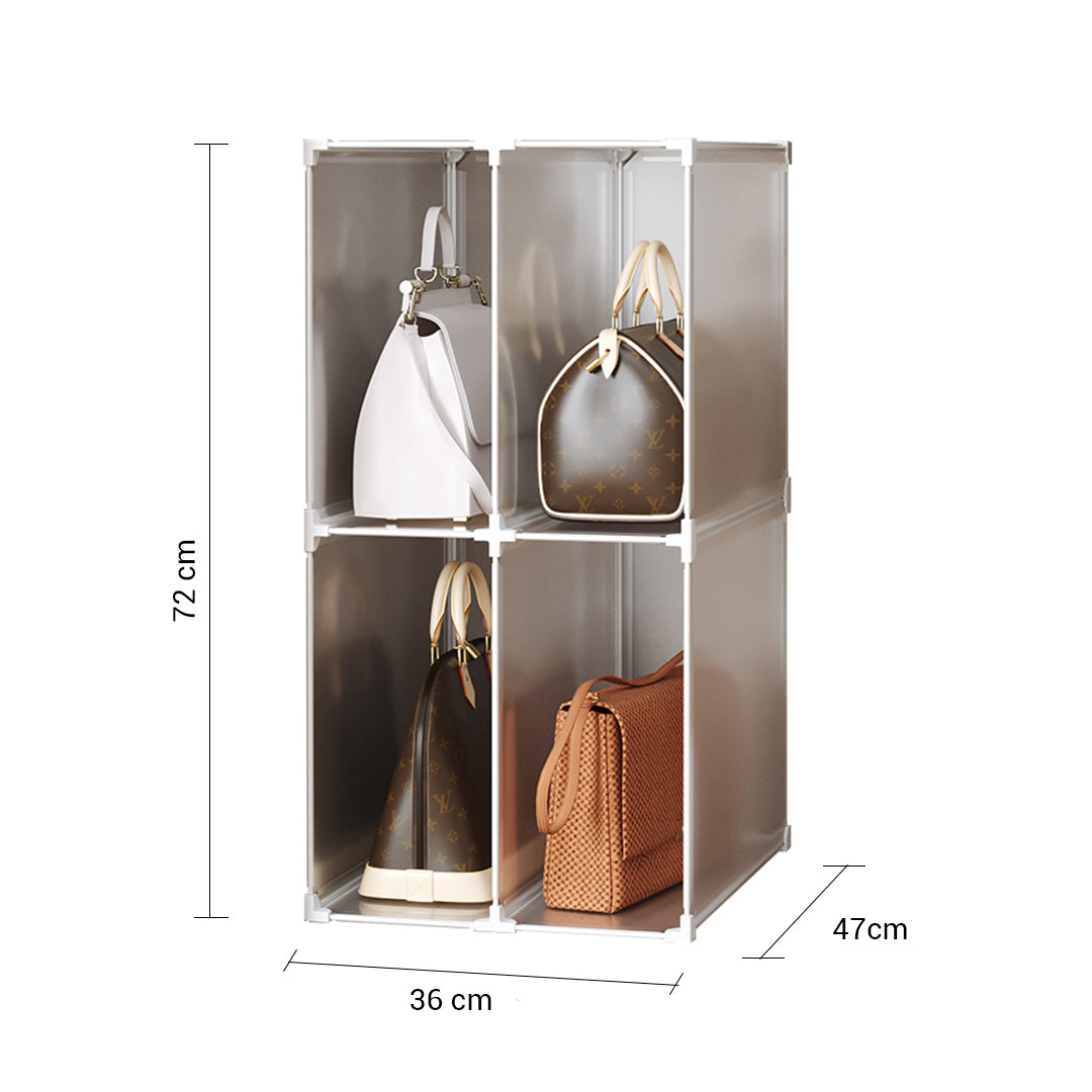 SOGA 2X 2 Tier Multifunctional PP Plastic Bag Box Portable Cubby DIY Storage Shelves Stackable Handbag Purse Organiser • LUZ-BagBox004X2