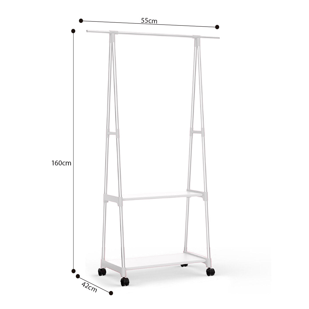 SOGA 2-in-1 Organiser Clothes Shoe Rack Space-Saving Triangular Storage with Wheels White • LUZ-Rack0013