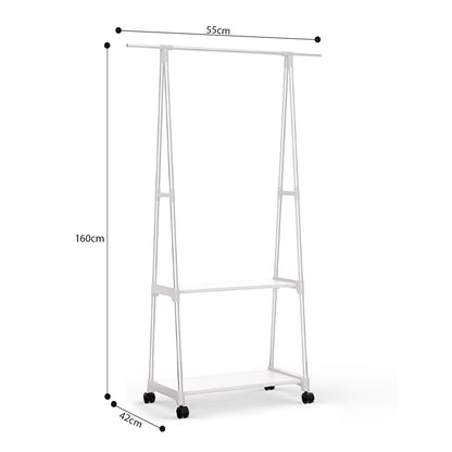 SOGA 2-in-1 Organiser Clothes Shoe Rack Space-Saving Triangular Storage with Wheels White • LUZ-Rack0013