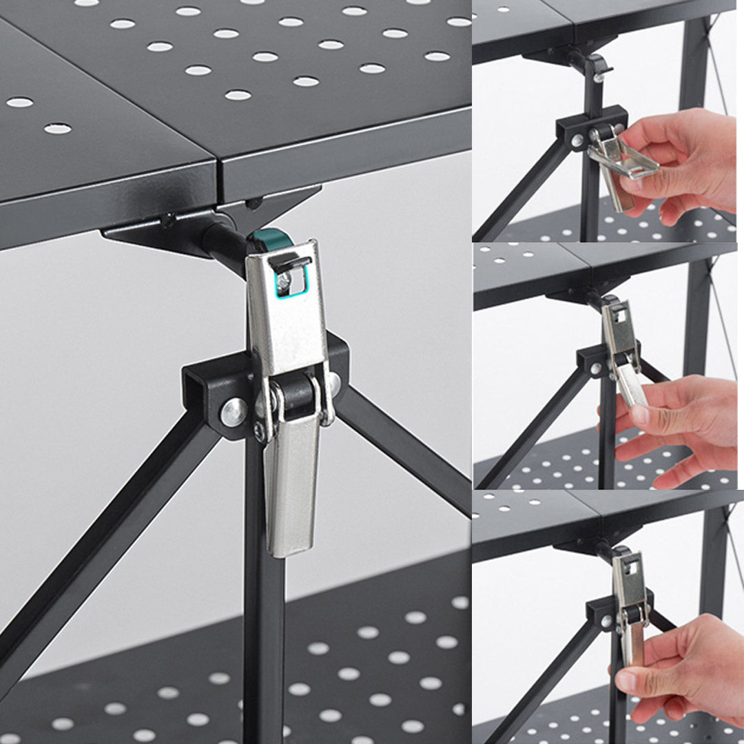 SOGA 2X 3 Tier Steel Black Foldable Kitchen Cart Multi-Functional Shelves Portable Storage Organizer with Wheels • LUZ-KitchenXY001X2