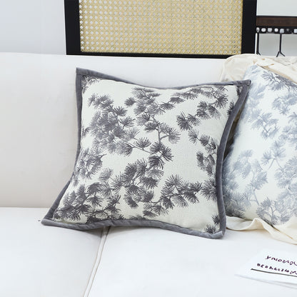 SOGA 45cm Throw Pillow Off White Wide Border with Branch and Pine Needle Design Pattern Home Decor • LUZ-FrenchCushion305