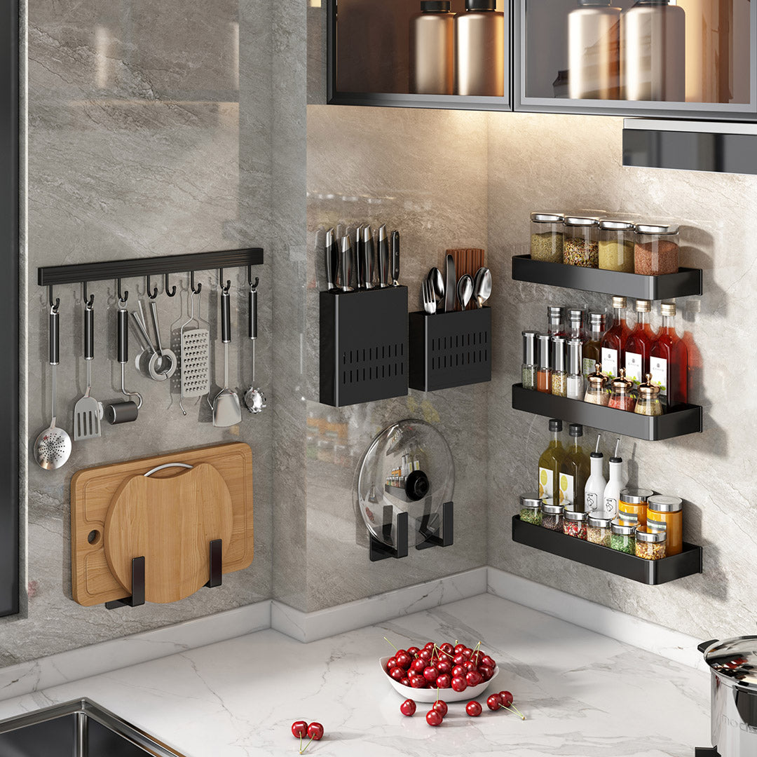 SOGA 2X 41cm Wall Mounted Kitchen Utensil Storage Rack Space-Saving Spatula Organiser with Durable Hooks • LUZ-TAN1026X2