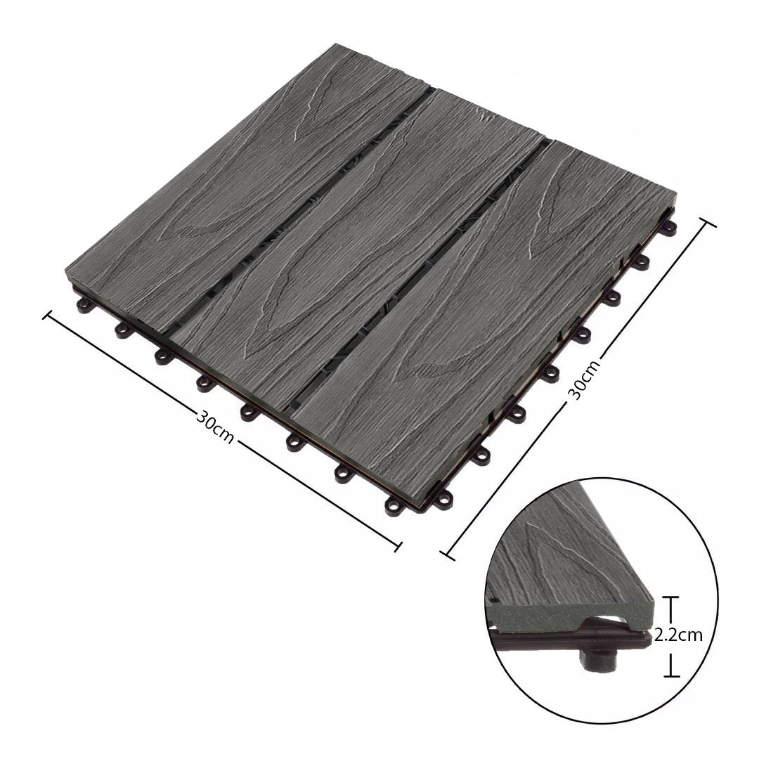 SOGA 11 pcs Dark Grey DIY Wooden Composite Decking Tiles Garden Outdoor Backyard Flooring Home Decor • LUZ-Deck5031