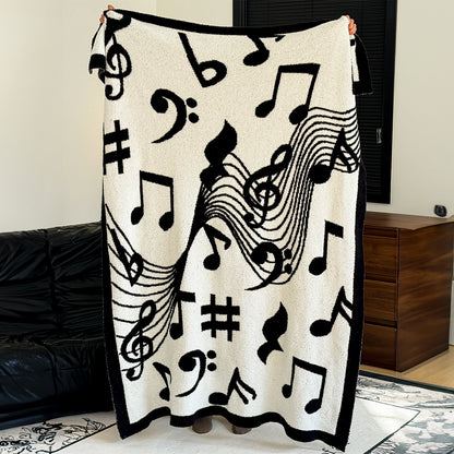 SOGA 2X 130x160cm Throw Blanket Black and White Musical Note Half Fleece Soft Cozy for Music Lovers Stylish • LUZ-Blanket933X2