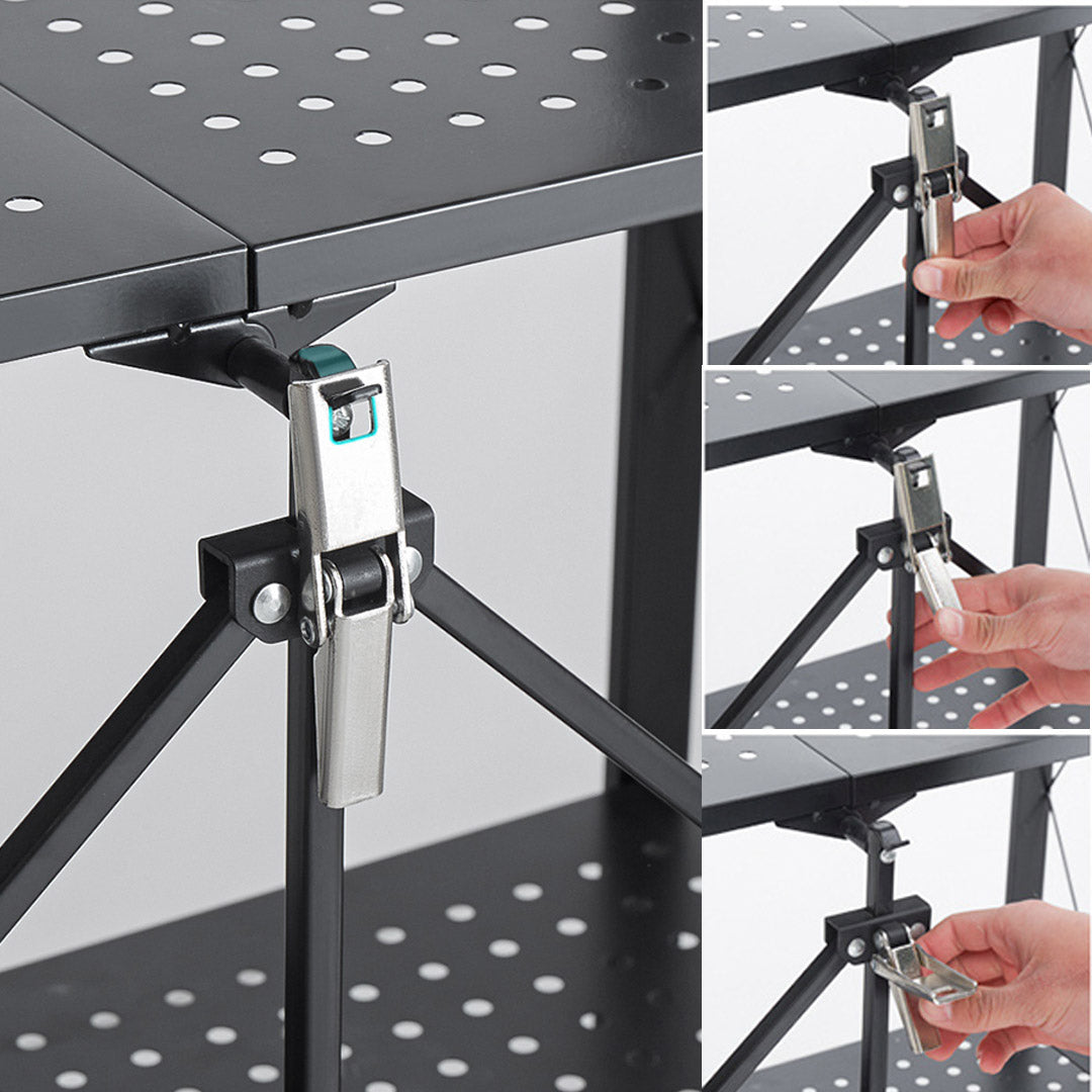 SOGA 4 Tier Steel Black Foldable Kitchen Cart Multi-Functional Shelves Portable Storage Organizer with Wheels • LUZ-KitchenXY002