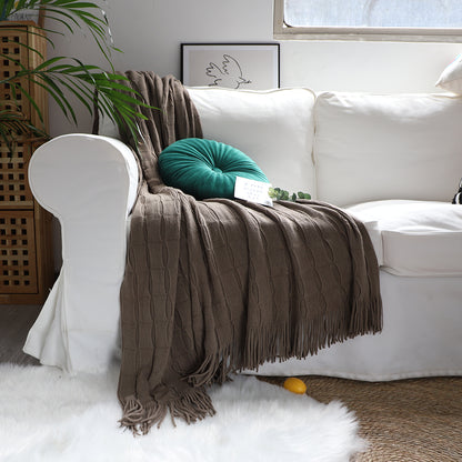 SOGA 2X Coffee Textured Knitted Throw Blanket Warm Cozy Woven Cover Couch Bed Sofa Home Decor with Tassels • LUZ-Blanket926X2