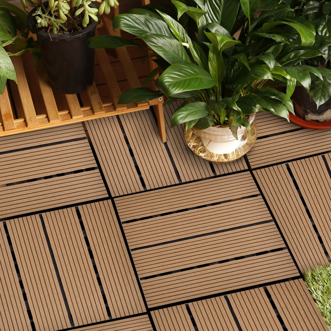 SOGA 2X 11 pcs Coffee DIY Wooden Composite Decking Tiles Garden Outdoor Backyard Flooring Home Decor • LUZ-Deck7005X2