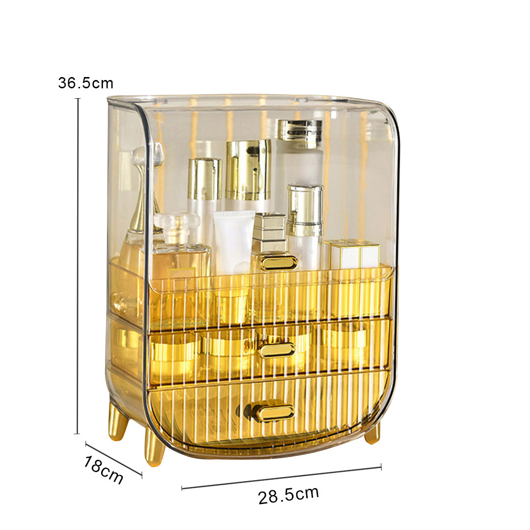 SOGA 2X 3 Tier Golden Yellow Multifunctional Countertop Cosmetic Storage Makeup Perfume Skincare Display Stand Shelf Drawer Type Organiser LUZ-BathC126X2