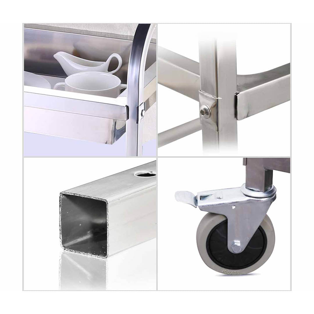 SOGA 2X 2 Tier 85x45x90cm Stainless Steel Kitchen Trolley Bowl Collect Service Food Cart Medium • LUZ-FoodCart1202X2