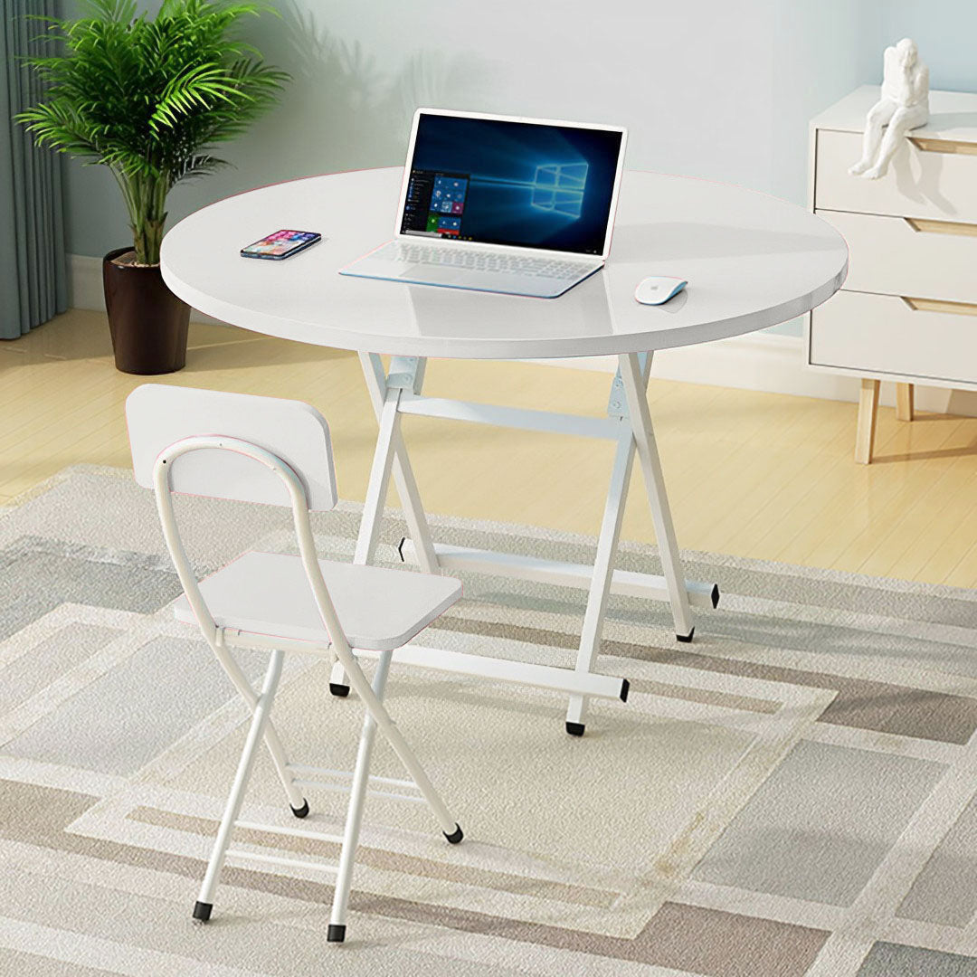 SOGA White Dining Table Portable Round Surface Space Saving Folding Desk Home Decor • LUZ-TableRD722