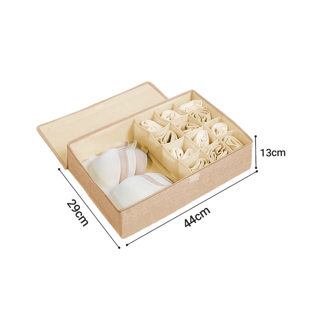 SOGA 2X Beige Flip Top Underwear Storage Box Foldable Wardrobe Partition Drawer Home Organiser • LUZ-SBox032X2