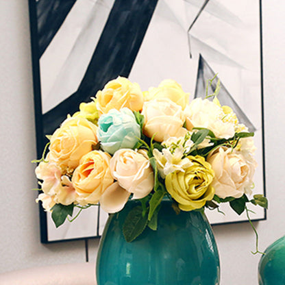 SOGA 3pcs Artificial Silk with 15 Heads Flower Fake Rose Bouquet Table Decor White • LUZ-AFlowerWhiteSet