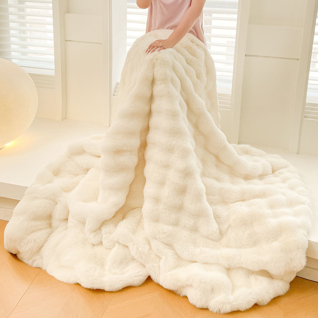 SOGA 200cm Creamy White Fur Fuzzy Super Soft and Cozy Fluffy Throw Blanket • LUZ-BlanketFur337