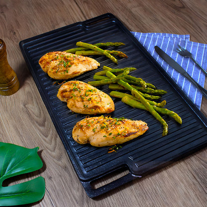 SOGA 2X 45cm Rectangular Cast Iron Portable Fry BBQ Grill Plate Cooking Pan Tray with Handle • LUZ-ZPai039X2