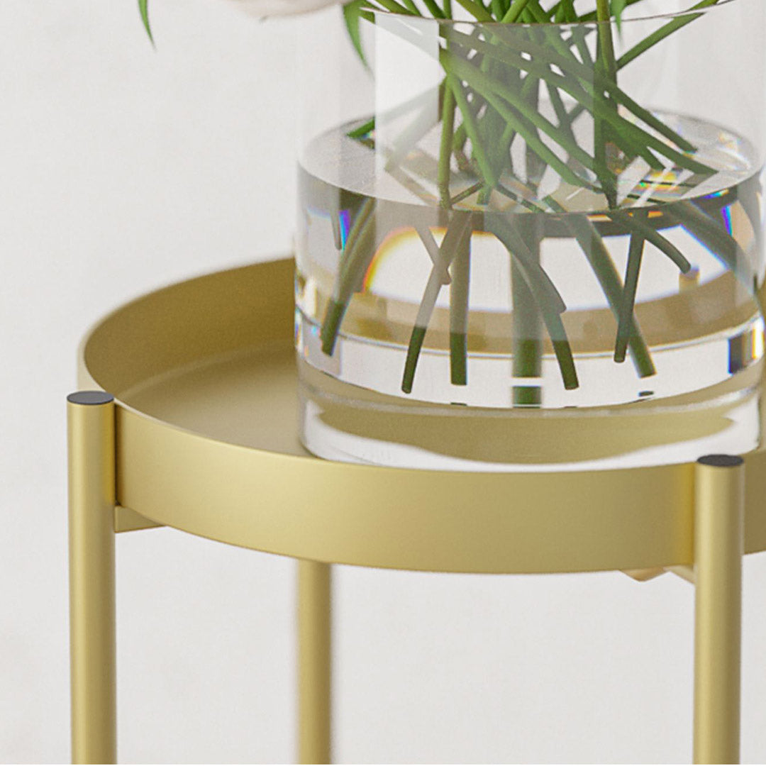 SOGA 2 Layer 50cm Gold Metal Plant Stand Flower Pot Holder Corner Shelving Rack Indoor Display • LUZ-FPotH50GLD