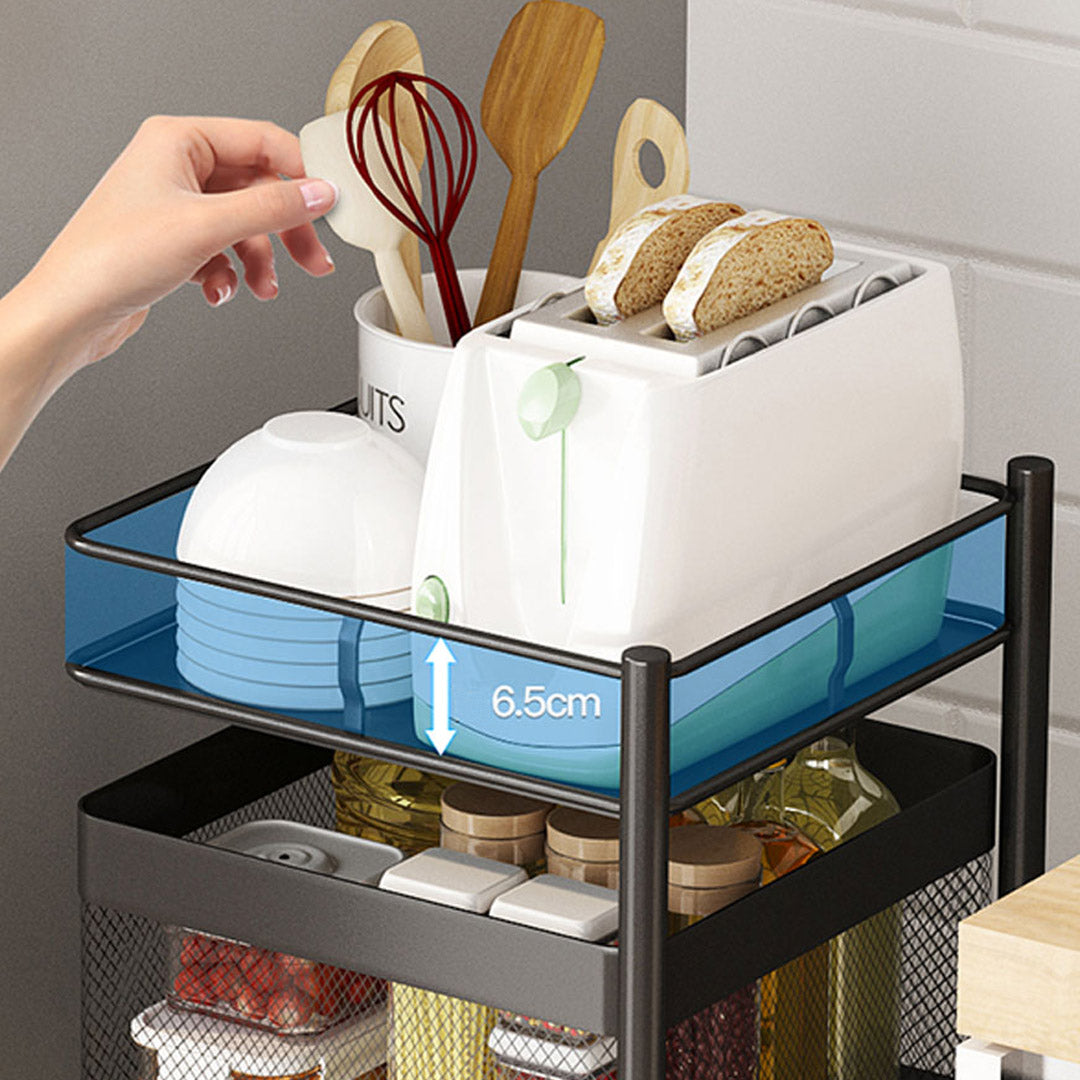 SOGA 3 Tier Steel Square Rotating Kitchen Cart Multi-Functional Shelves Portable Storage Organizer with Wheels • LUZ-KitchenXY019