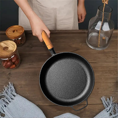 SOGA 27cm Round Cast Iron Frying Pan Skillet Steak Sizzle Platter with Helper Handle • LUZ-ZPai018B