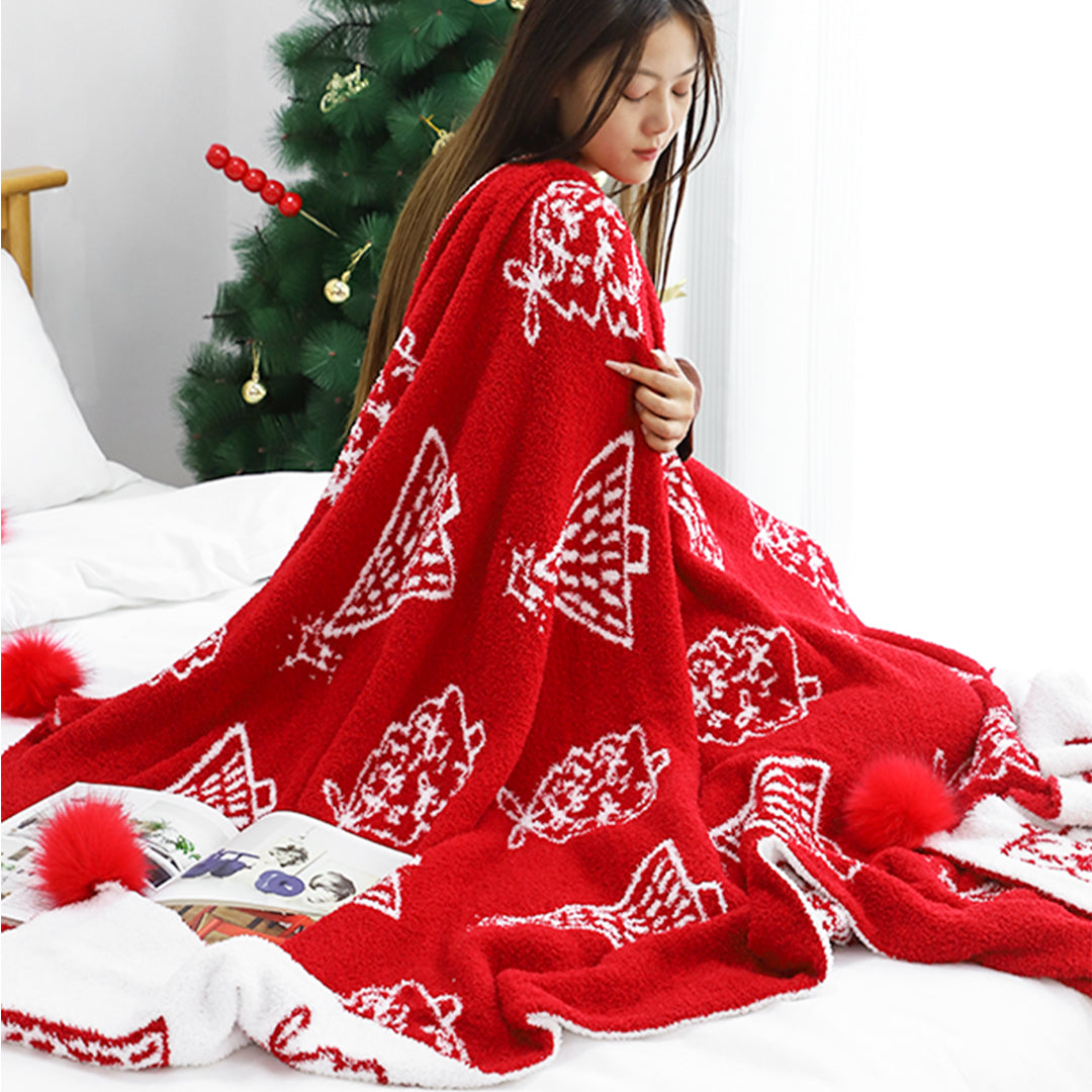 SOGA 2X 130x180cm Throw Blanket Red Christmas Tree Half Fleece for Holiday Season Cozy • LUZ-Blanket935X2
