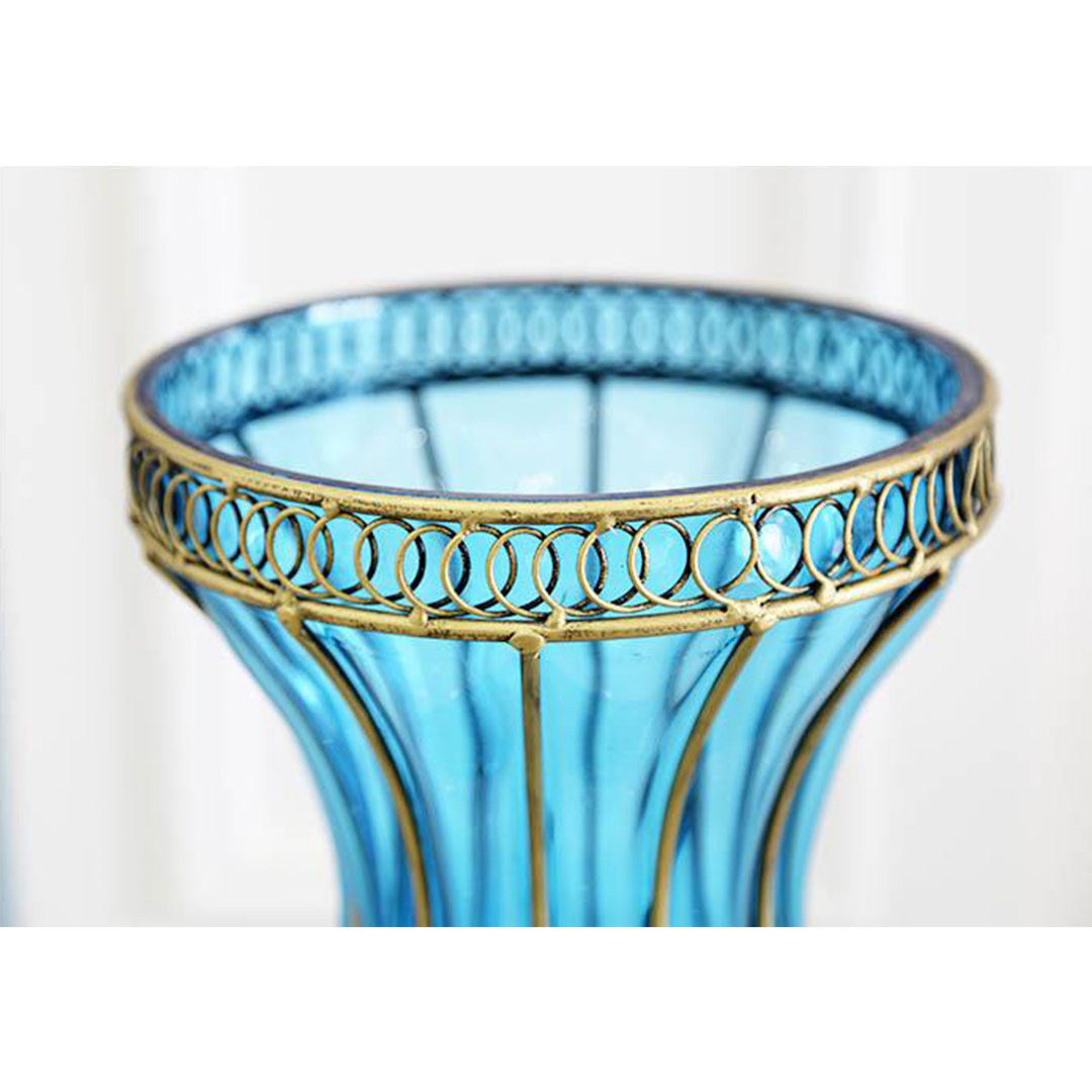 SOGA 67cm Blue Glass Tall Floor Vase with 10pcs White Artificial Fake Flower Set • LUZ-Vase0053BluewWhiteF10
