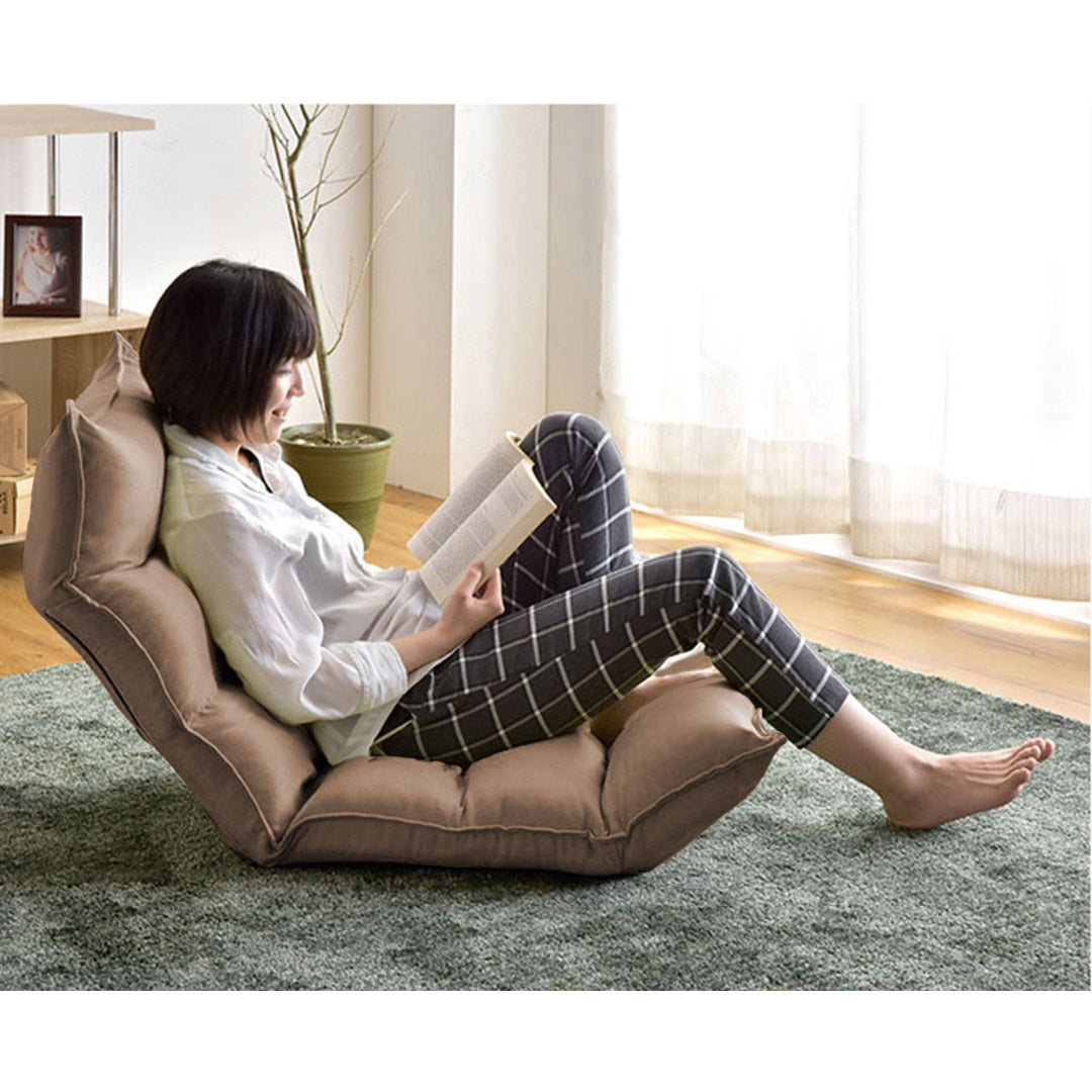 SOGA 2X Foldable Tatami Floor Sofa Bed Meditation Lounge Chair Recliner Lazy Couch Khaki • LUZ-LoungeLeatherKhakiX2