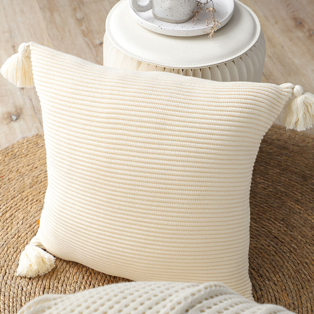 SOGA 45cm Khaki Wabi-Sabi Thickened Cotton Tassel Square  Throw Pillow • LUZ-FrenchCushion262
