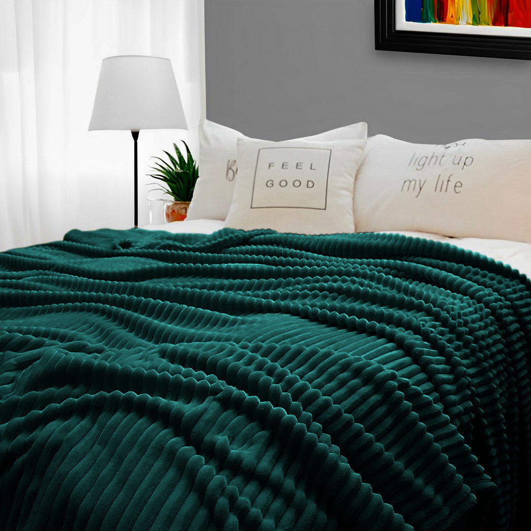 SOGA 2X Dark GreenThrow Blanket Warm Cozy Striped Pattern Thin Flannel Coverlet Fleece Bed Sofa Comforter • LUZ-Blanket316X2