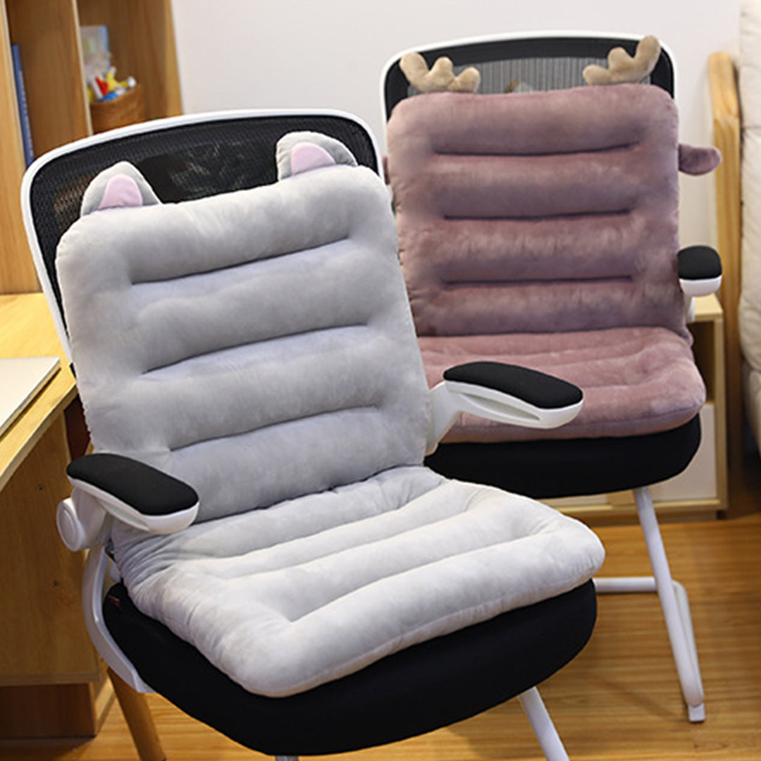 SOGA 2X Grey One Piece Siamese Cushion Office Sedentary Butt Mat Back Waist Chair Support Home Decor With Cat Ears • LUZ-SCushion051X2
