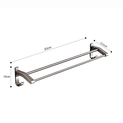 SOGA 62cm Gray Wall-Mounted Double Pole Towel Holder Bathroom Organiser Rail Hanger with Hooks • LUZ-TAN1018