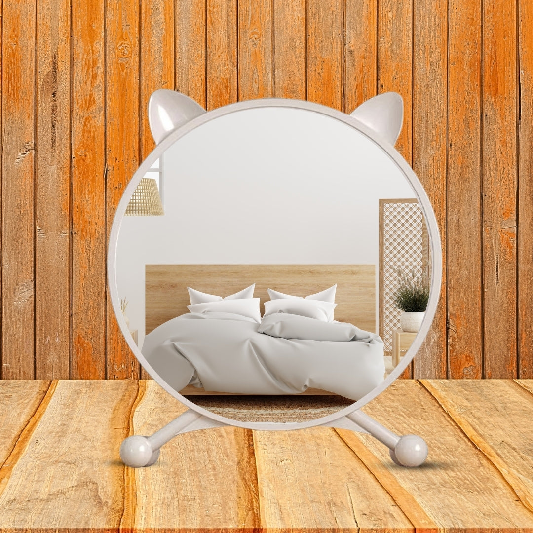 SOGA 30cm White Smart Makeup Bedroom Table Mirror Cat Ear Style No LED Light LUZ-MirrorE1