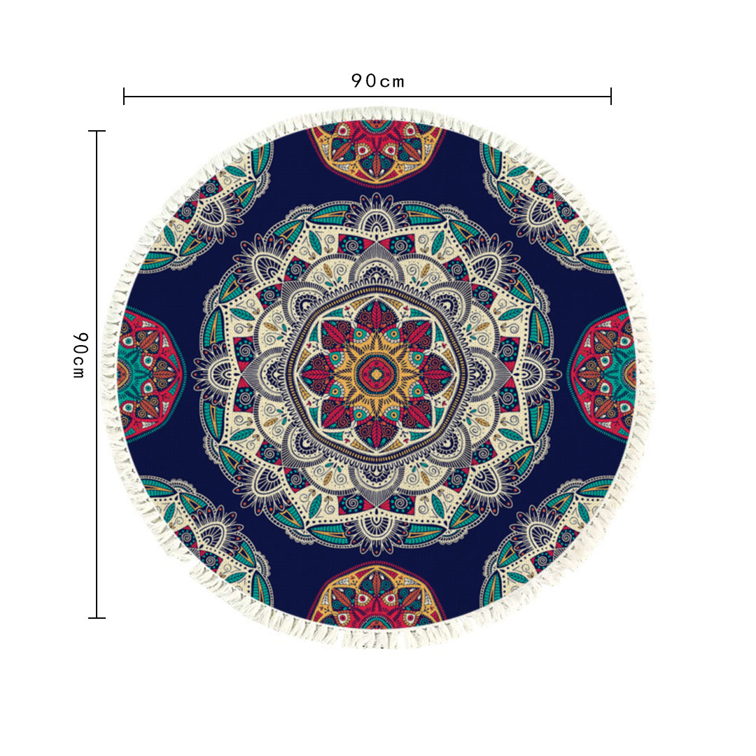 SOGA 2X 90cm Round Rug Bohemian Circle Area Rug with Bohemian Geometric Pattern, Anti-slip Doormat, Home Decor • LUZ-CarpetRAG6X2