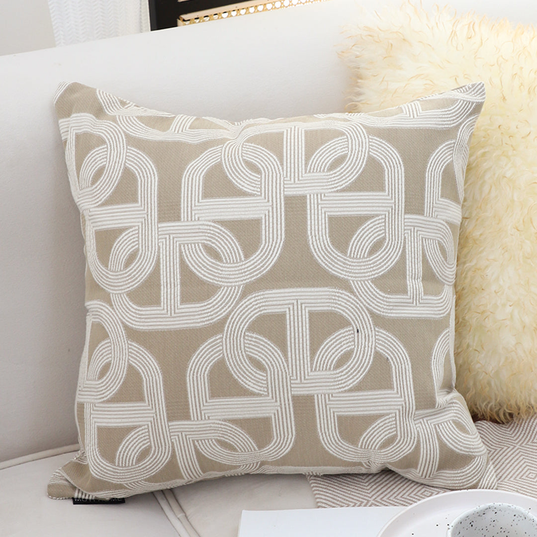 SOGA 2X 50cm Throw Pillow Beige Interlocking Geometric Pattern Modern Accent for Home DÃ©cor • LUZ-FrenchCushion339X2