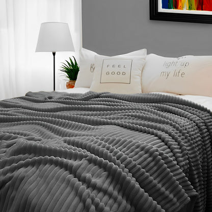 SOGA GreyThrow Blanket Warm Cozy Striped Pattern Thin Flannel Coverlet Fleece Bed Sofa Comforter • LUZ-Blanket319