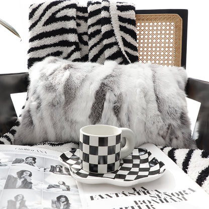 SOGA 30cm Throw Pillow Floral Gray Rabbit Fur Lumbar Warm Cozy Decorative Cushion Home Decor • LUZ-FrenchCushion311