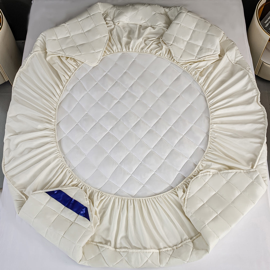 SOGA 2X White 138cm Wide Cross-Hatch Mattress Cover Thick Quilted Stretchable Bed Spread Sheet Protector with Pillow Covers • LUZ-BCover4011X2