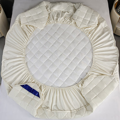SOGA 2X White 138cm Wide Cross-Hatch Mattress Cover Thick Quilted Stretchable Bed Spread Sheet Protector with Pillow Covers • LUZ-BCover4011X2