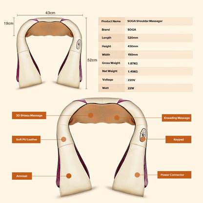 SOGA 2X Electric Kneading Neck Shoulder Arm Body Massager With Heat Health Care • LUZ-ShoulderMassagerX2