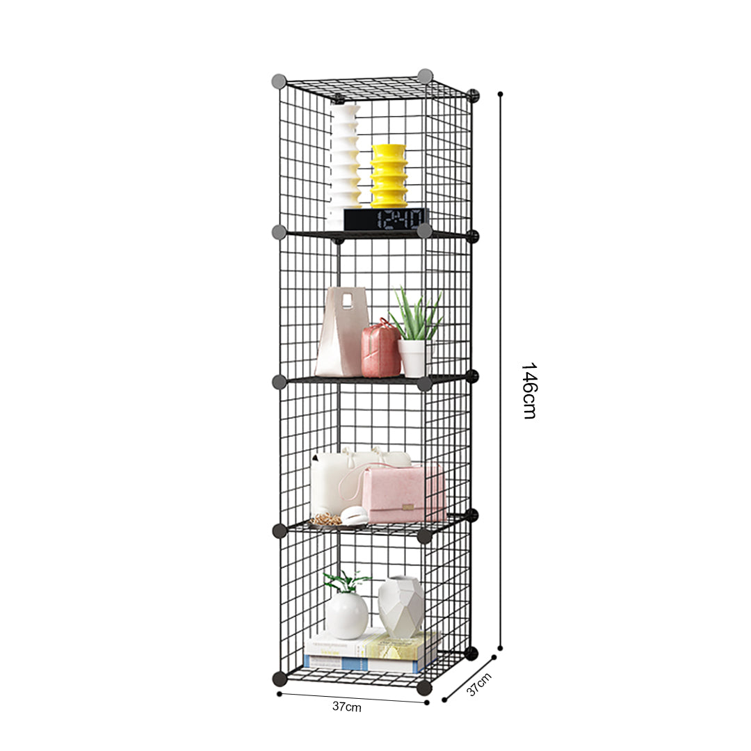 SOGA Black Portable 4 Tier Cube Storage Organiser Foldable DIY Modular Grid Space Saving Shelf • LUZ-NetBox1004