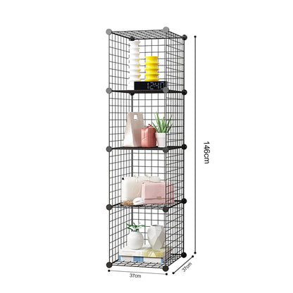 SOGA Black Portable 4 Tier Cube Storage Organiser Foldable DIY Modular Grid Space Saving Shelf • LUZ-NetBox1004