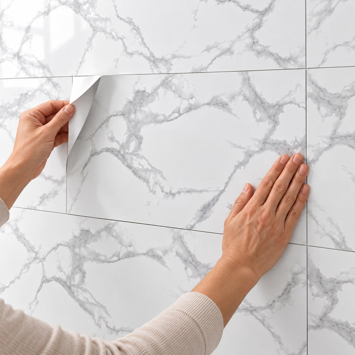 SOGA Peel & Stick Floor and Wall Tiles 30 x 60cm 10 Pack White Grey Faux Marble • LUZ-TileCZA054Med