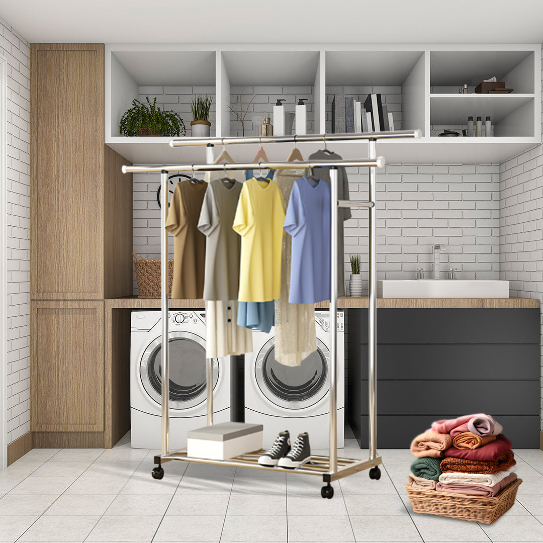 SOGA 2X 120cm Stainless Steel Floor-Standing Clothes Rack - Durable and Space-Saving Laundry Organizer • LUZ-BSXG2528X2